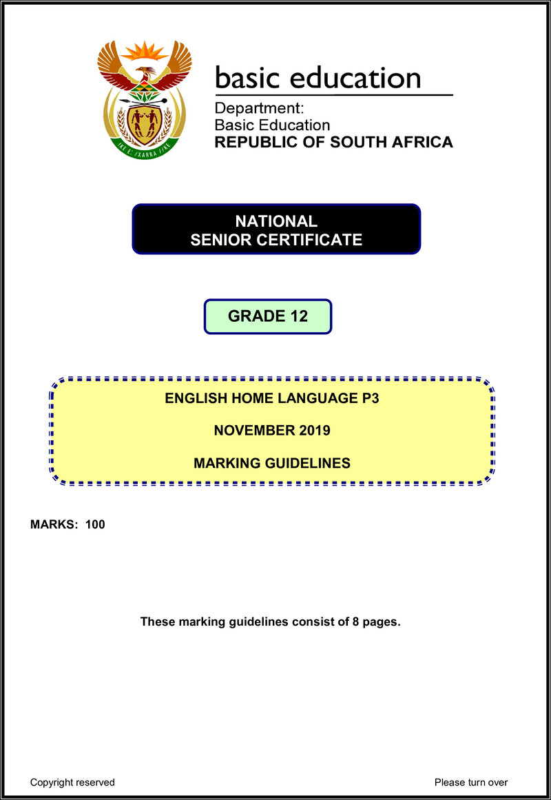 Grade 12 English past paper 2019 – english hl p3 nov 2019 memo gr12