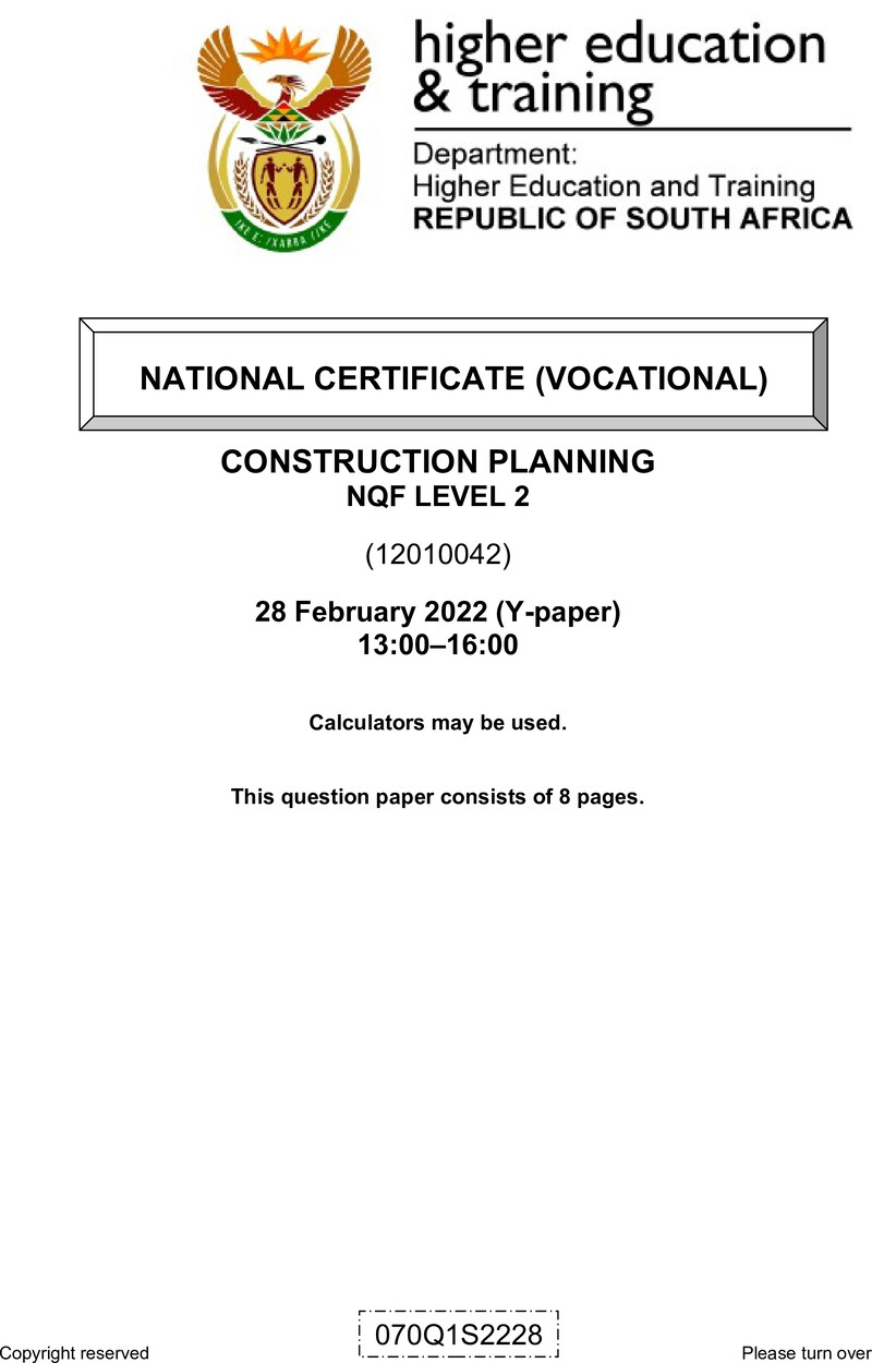 Construction Planning L2 QP Feb 2022 Van Zyl S