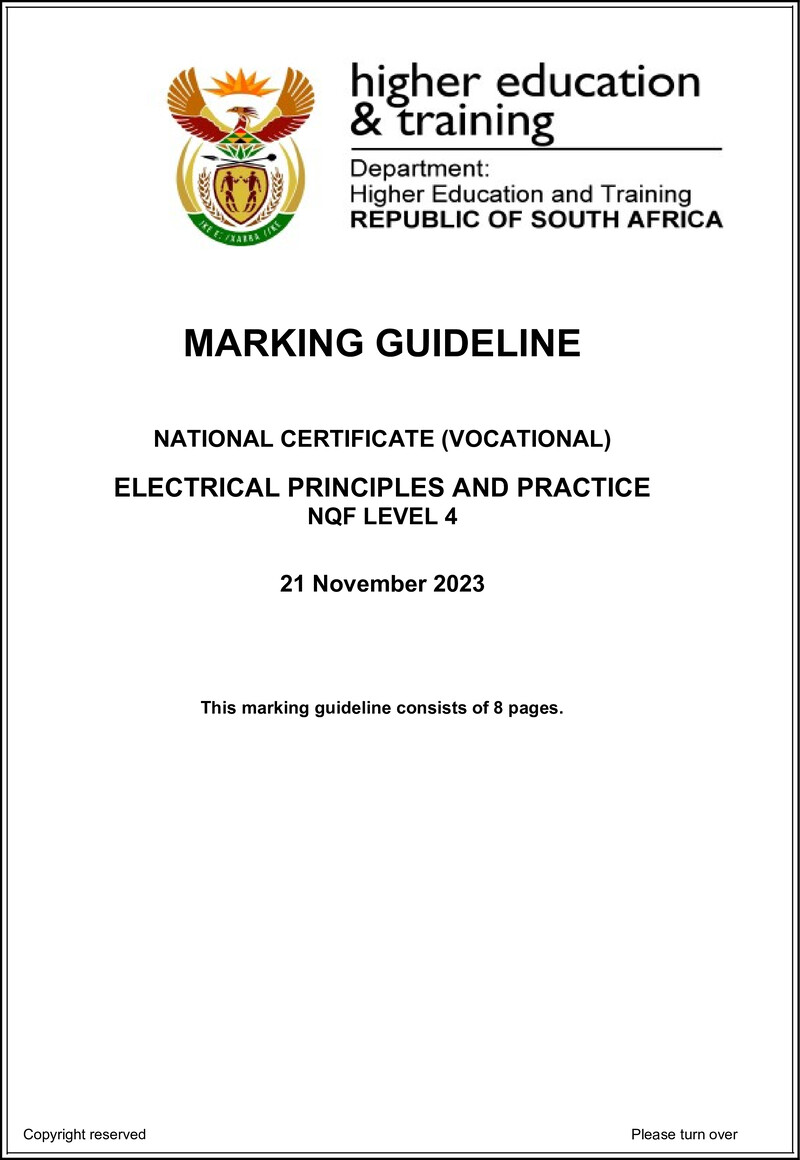 Nc900 Electrical Principles And Practice L4 Memo Nov 2023 Signed Off