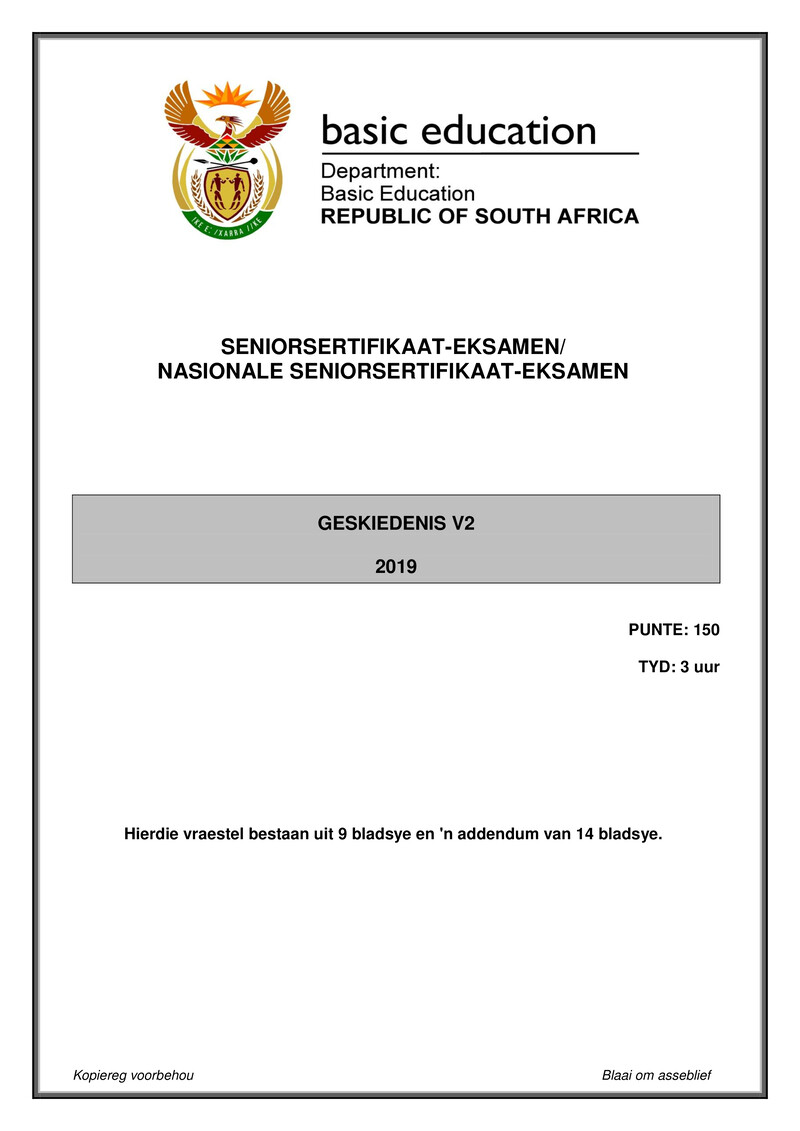 Grade 12 History past paper 2019 – history p2 may june 2019 afr gr12