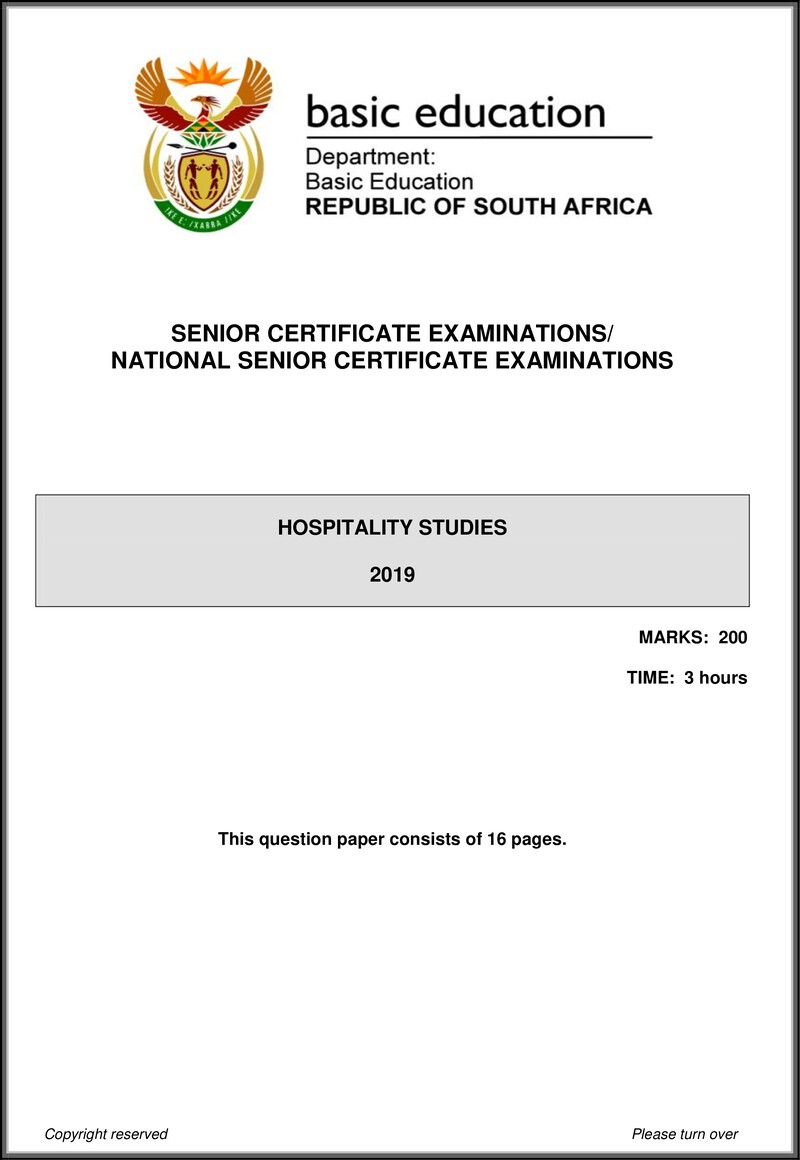 Hospitality Studies May June 2019 Eng Gr12