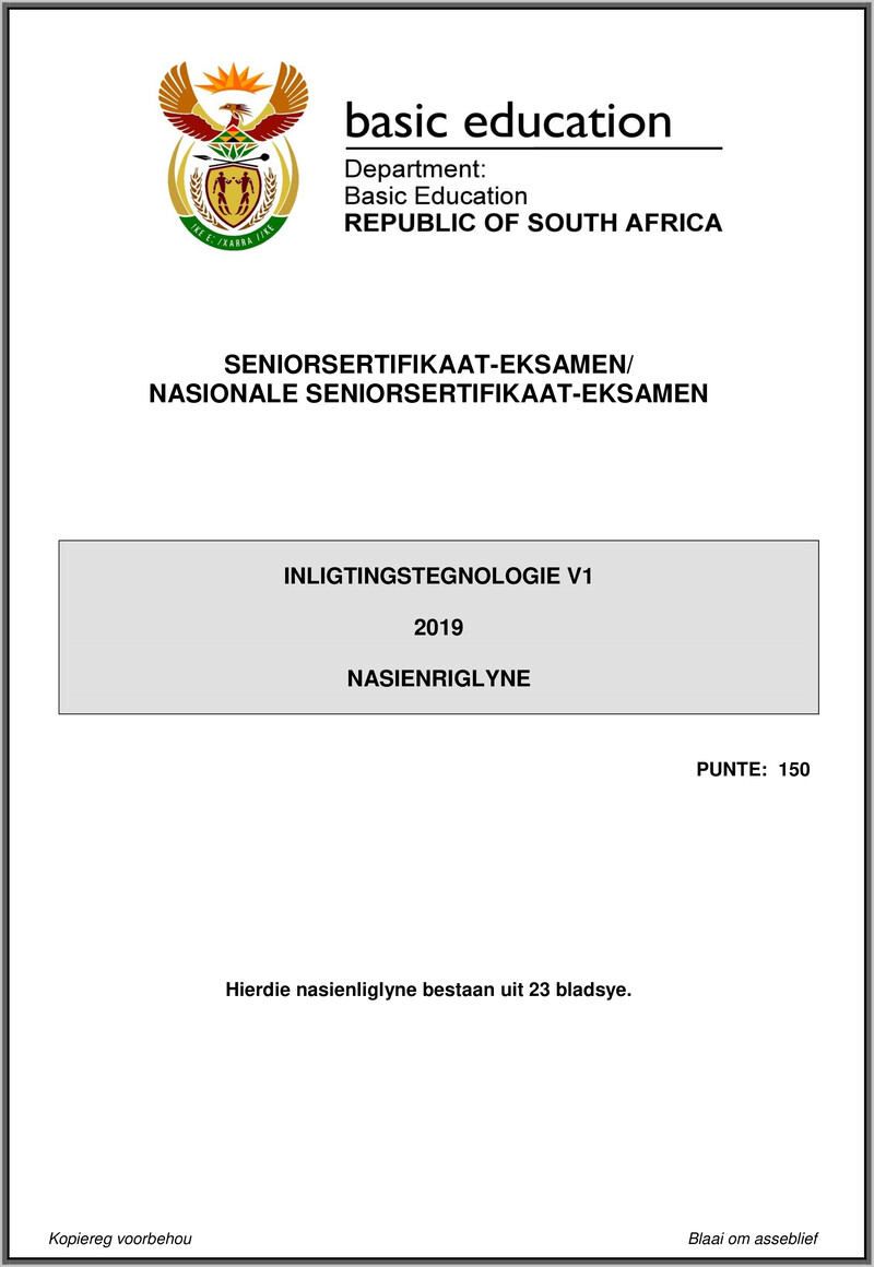 Grade 12 Information Technology past paper 2019 – information technology p1 may june 2019 memo afr gr12