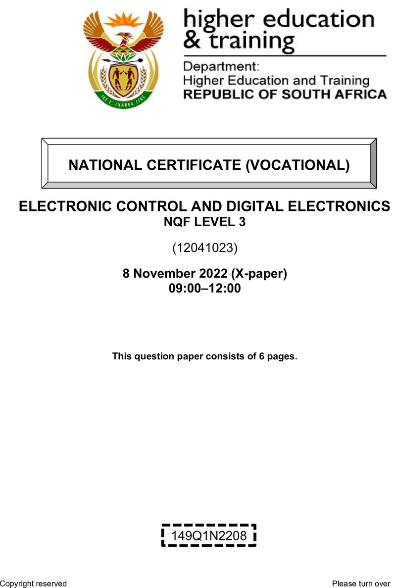 Nc970 Electronics Control And Digital Electronics L3 QP Nov 2022 De Jager