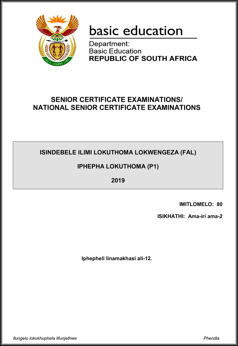 Isindebele Fal P1 May June 2019 Gr12