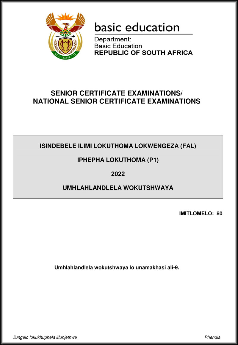 Isindebele Fal P1 May June 2022 Mg Gr12