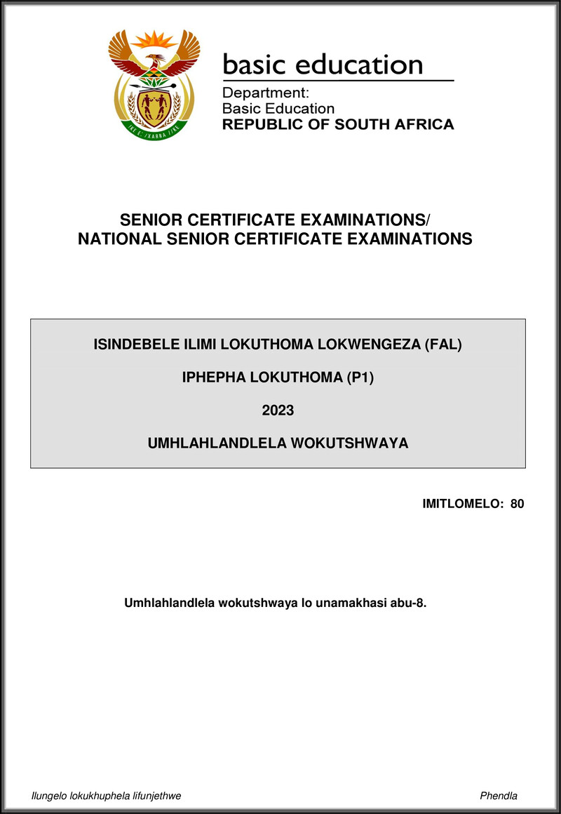 Isindebele Fal P1 May June 2023 Mg Gr12