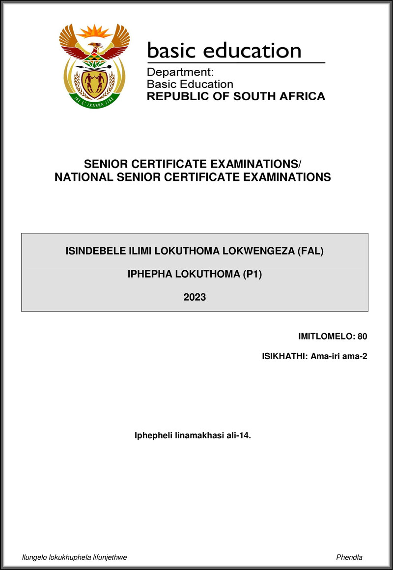 Isindebele Fal P1 May June 2023 Gr12