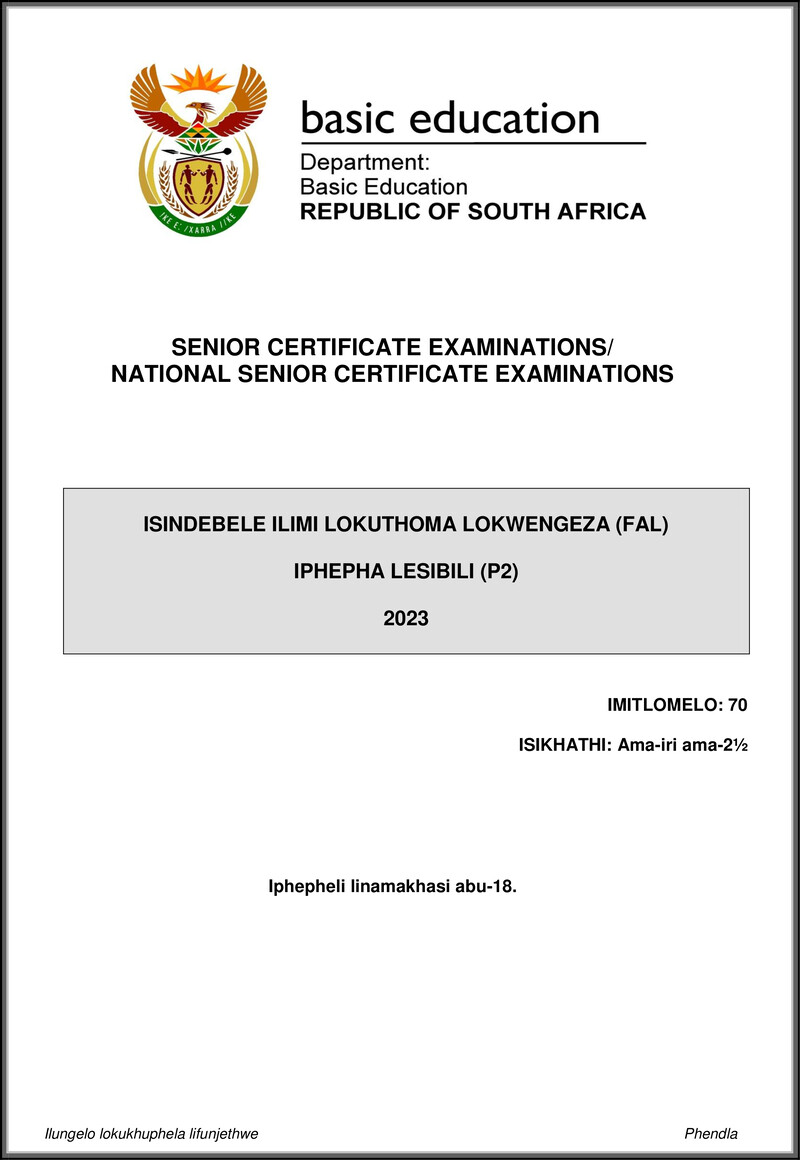 Isindebele Fal P2 May June 2023 Gr12