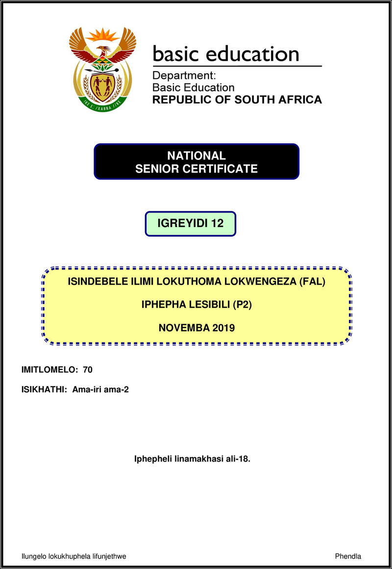 Isindebele Fal P2 Nov 2019 Gr12