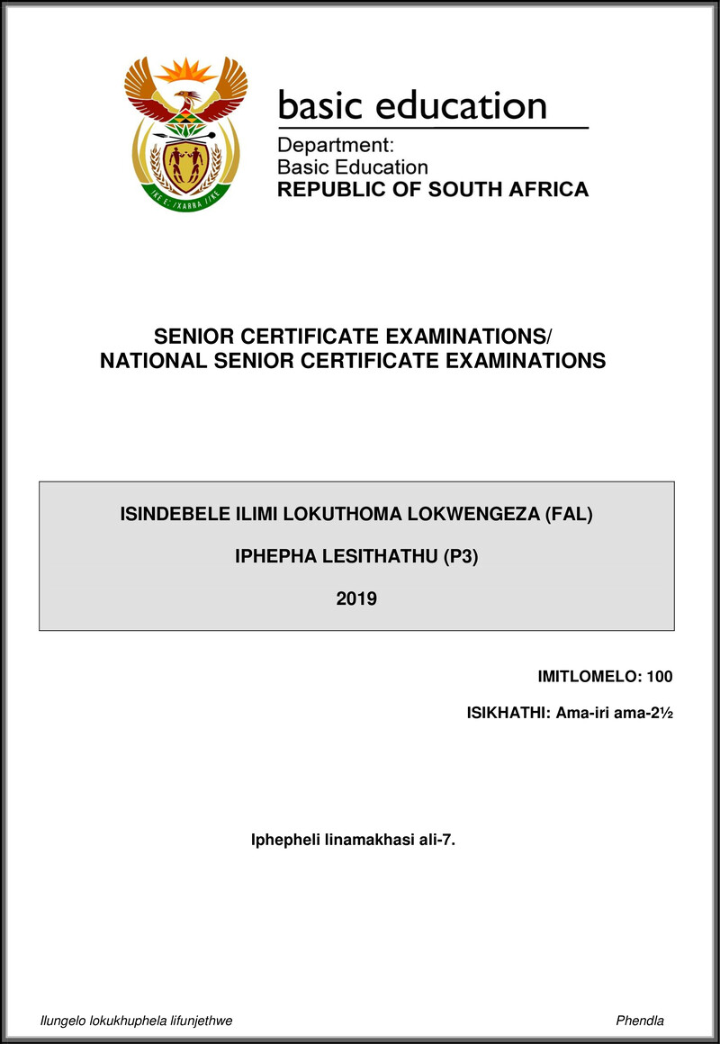 Isindebele Fal P3 May June 2019 Gr12