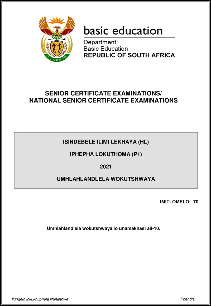 Isindebele Hl P1 May June 2021 Mg Gr12