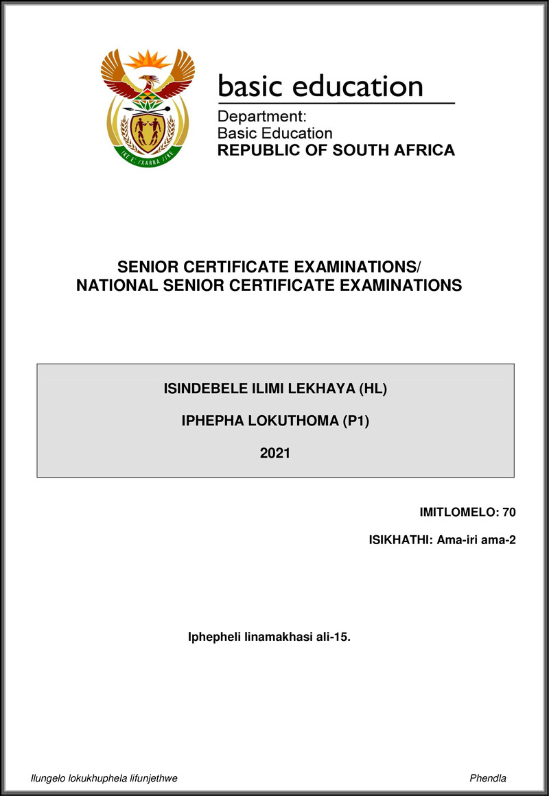 Isindebele Hl P1 May June 2021 Gr12