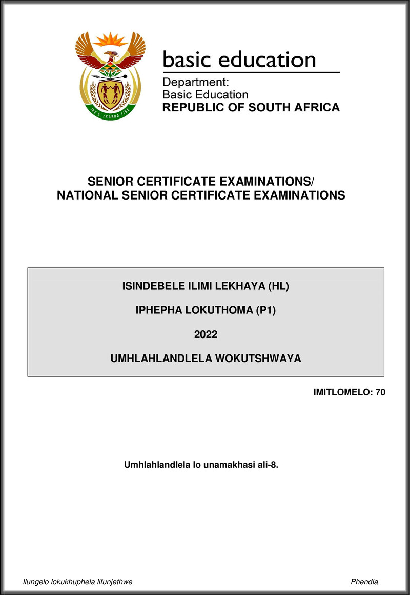 Isindebele Hl P1 May June 2022 Mg Gr12