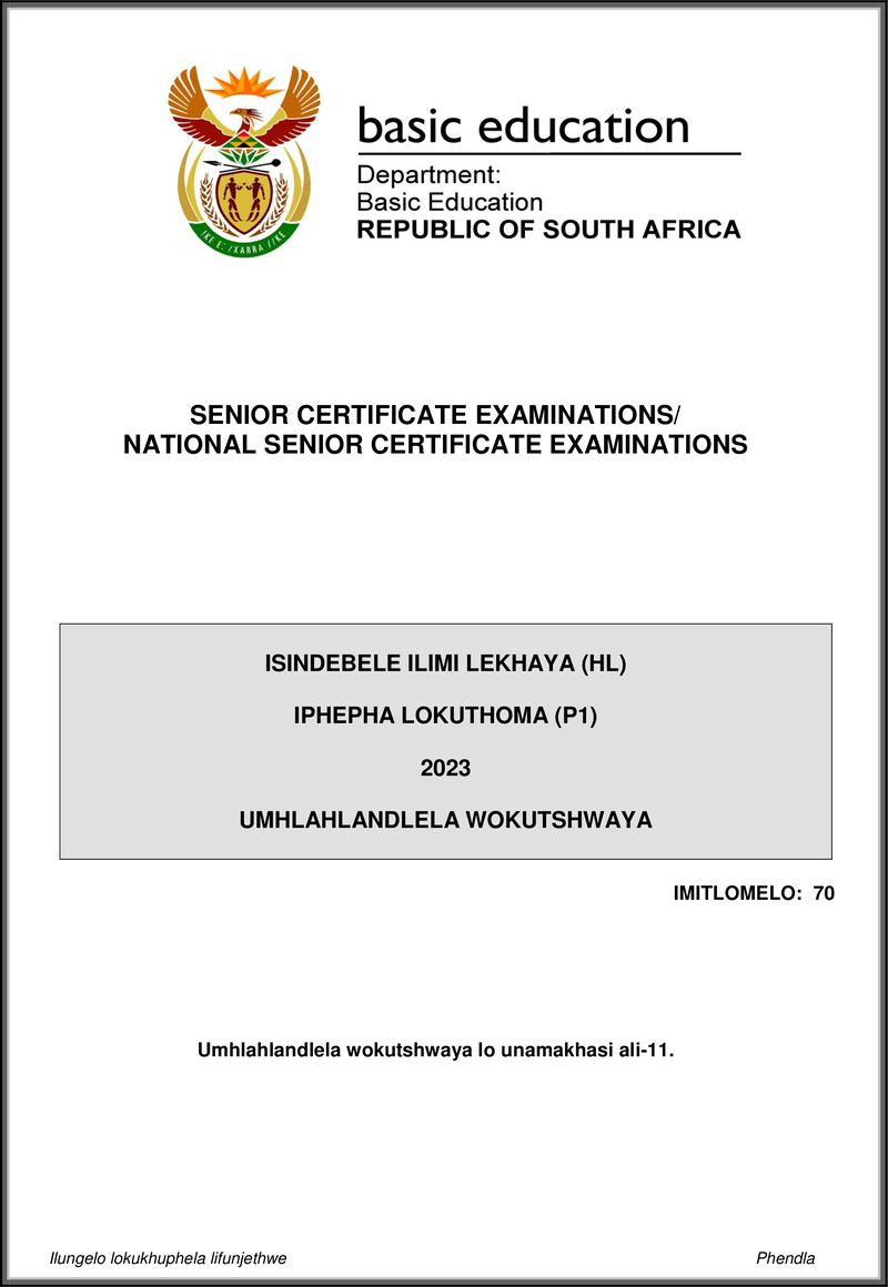 Isindebele Hl P1 May June 2023 Mg Gr12