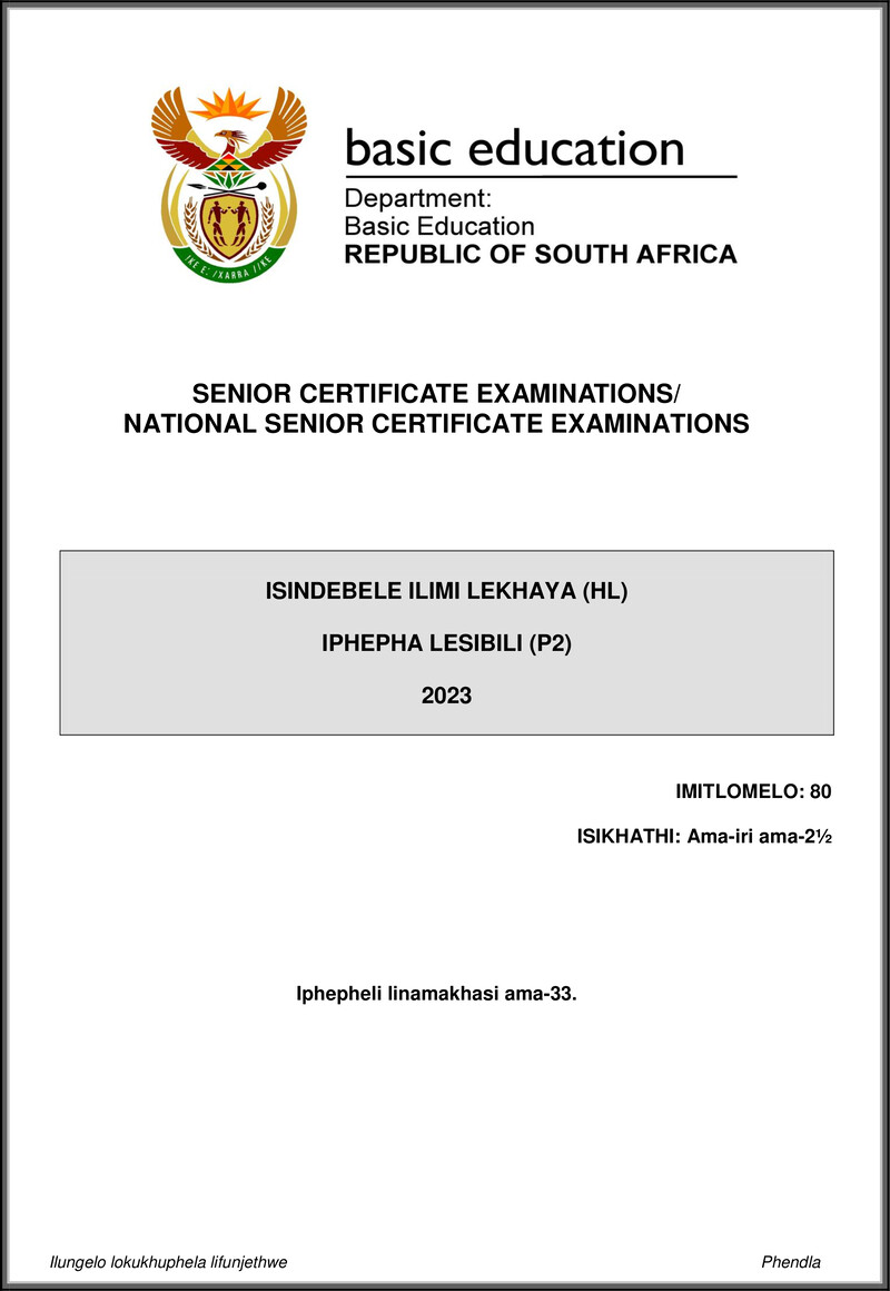 Isindebele Hl P2 May June 2023 Gr12