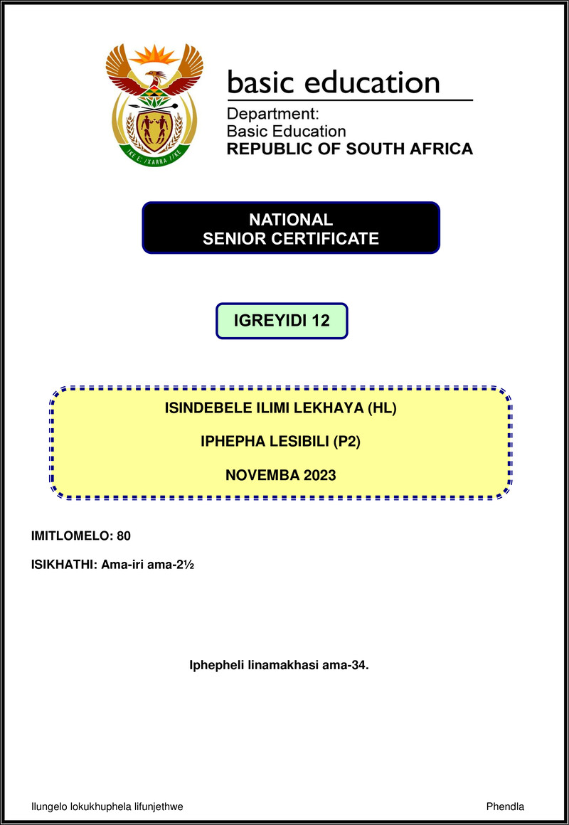 Isindebele Hl P2 Nov 2023 Gr12