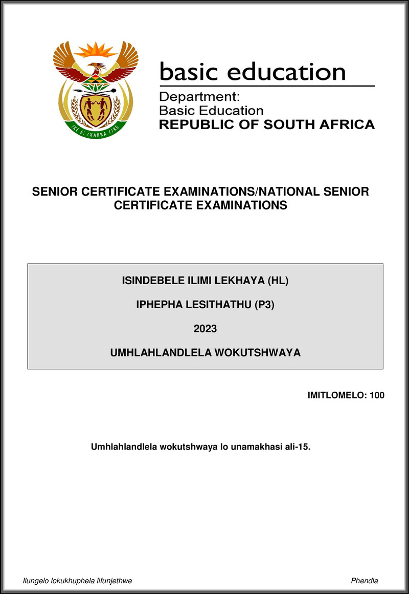 Isindebele Hl P3 May June 2023 Mg Gr12