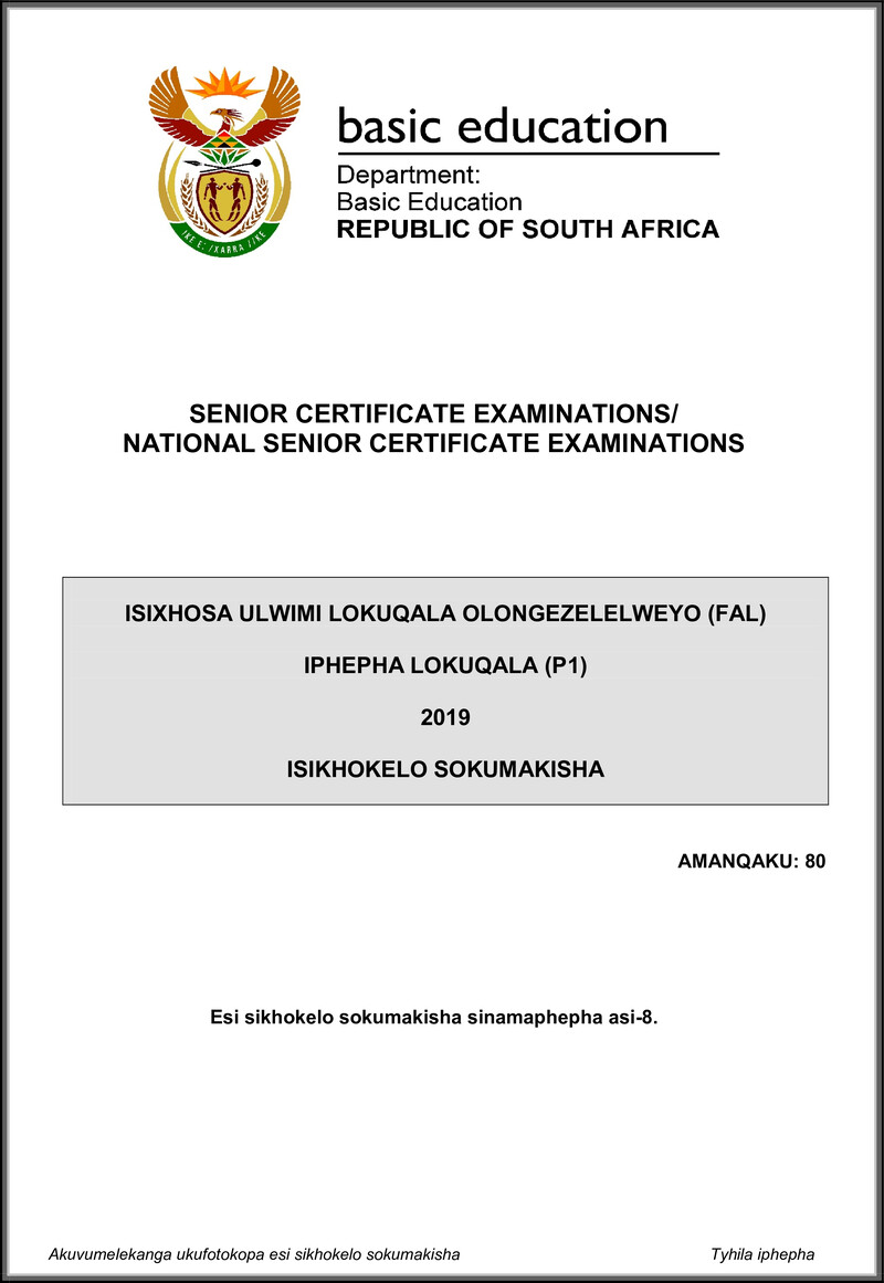 Isixhosa Fal P1 May June 2019 Memo Gr12