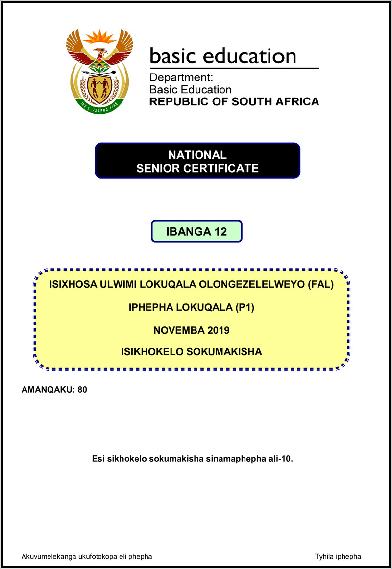 Isixhosa Fal P1 Nov 2019 Memo Gr12