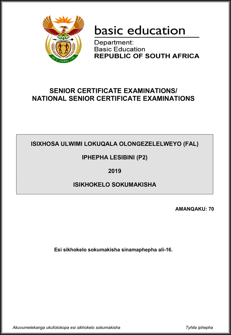 Isixhosa Fal P2 May June 2019 Memo Gr12