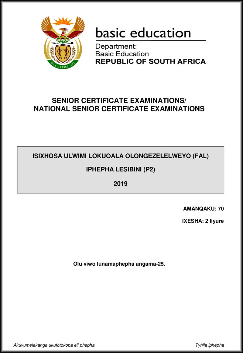 Isixhosa Fal P2 May June 2019 Gr12