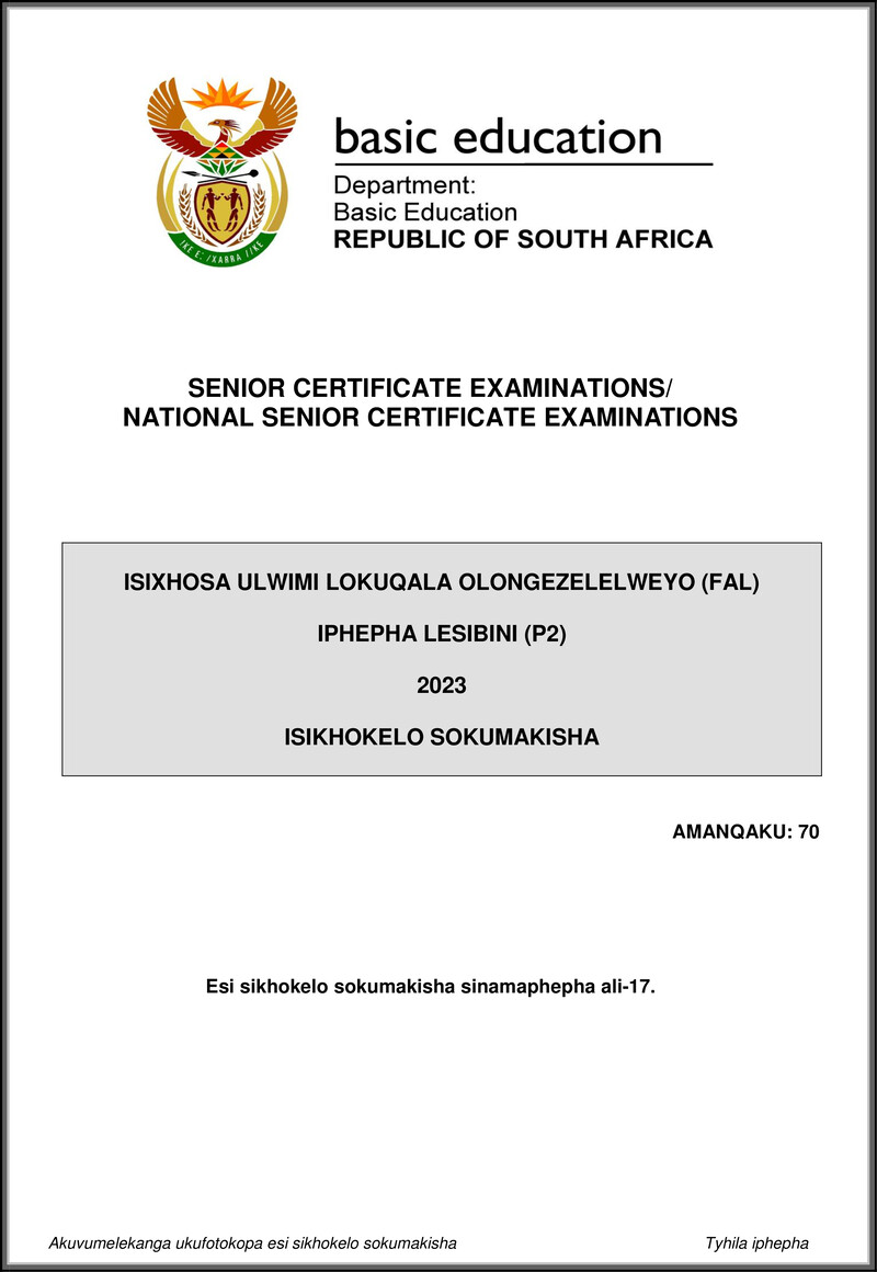 Isixhosa Fal P2 May June 2023 Mg Gr12