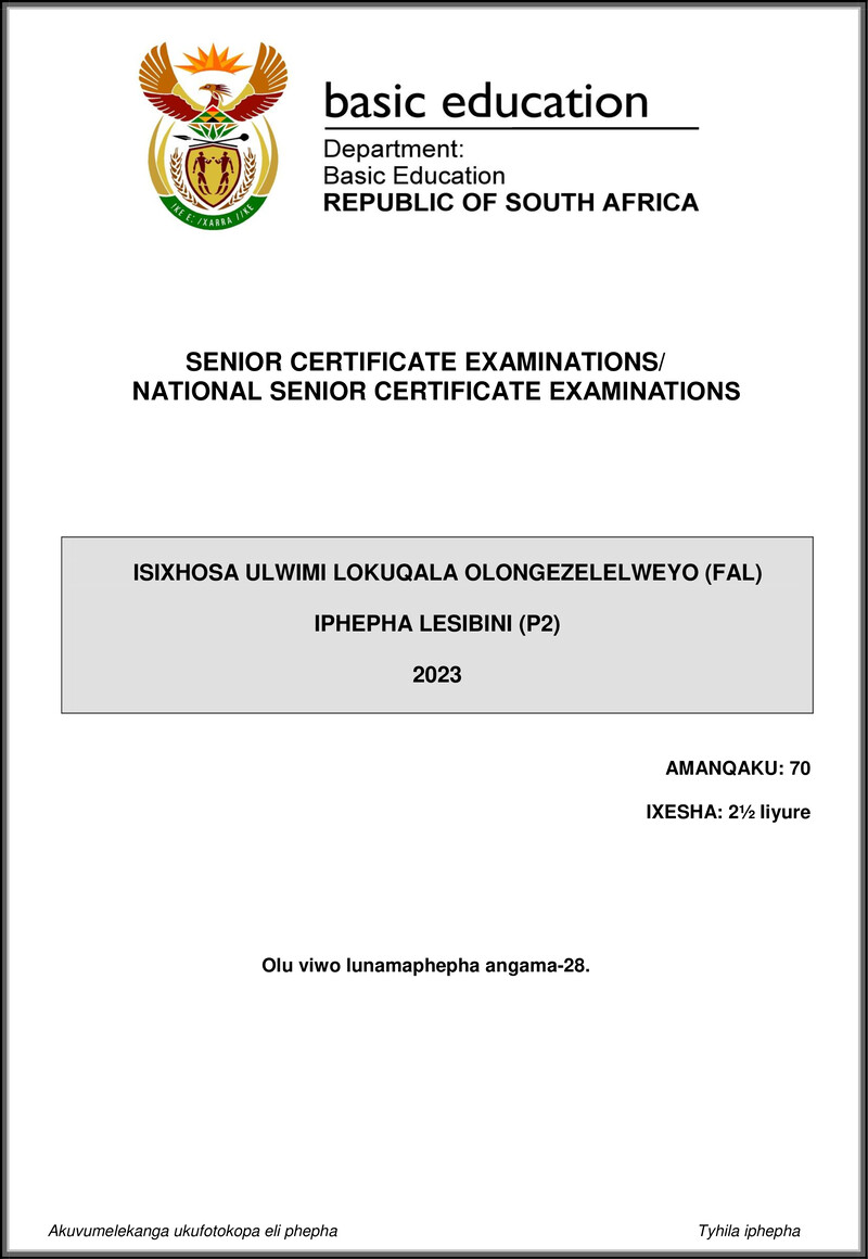 Isixhosa Fal P2 May June 2023 Gr12