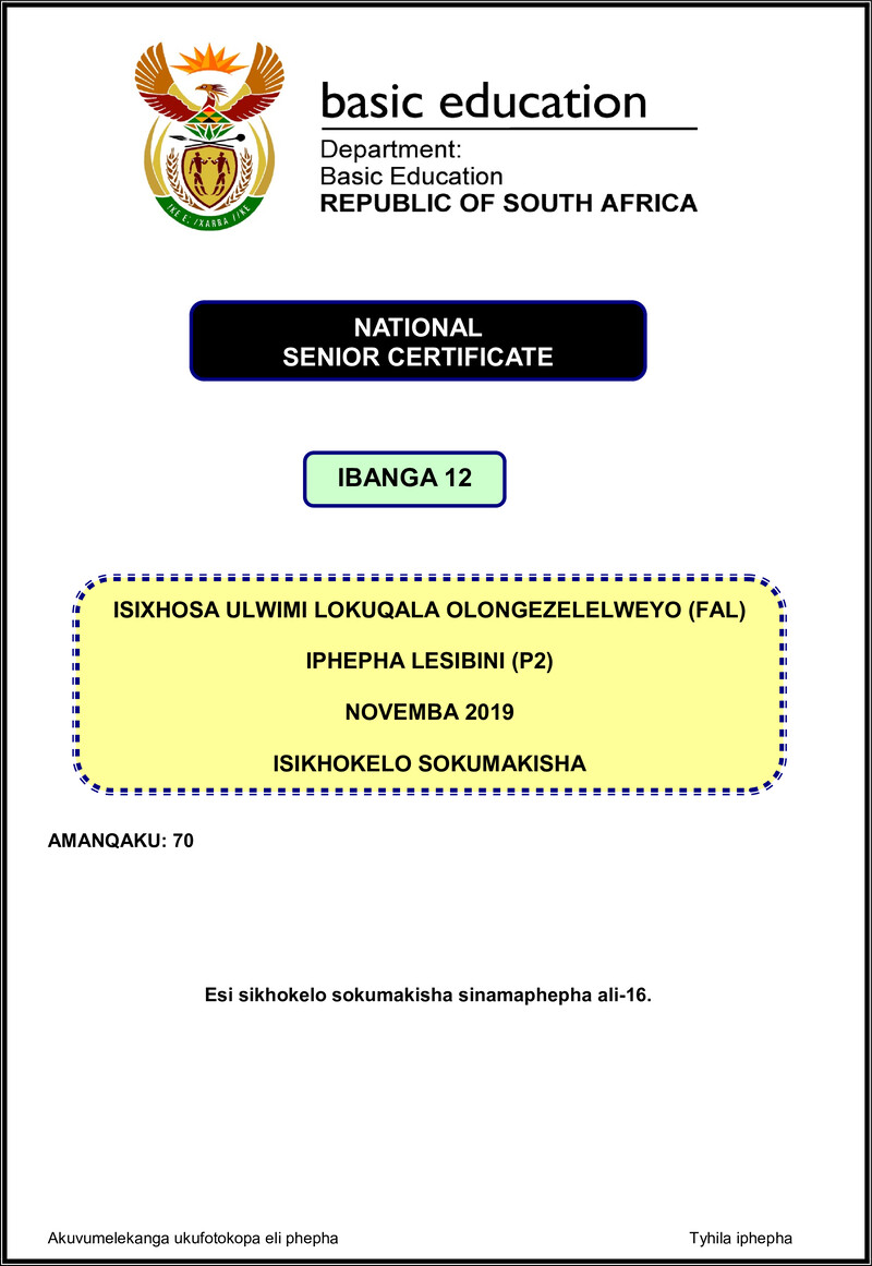 Isixhosa Fal P2 Nov 2019 Memo Gr12