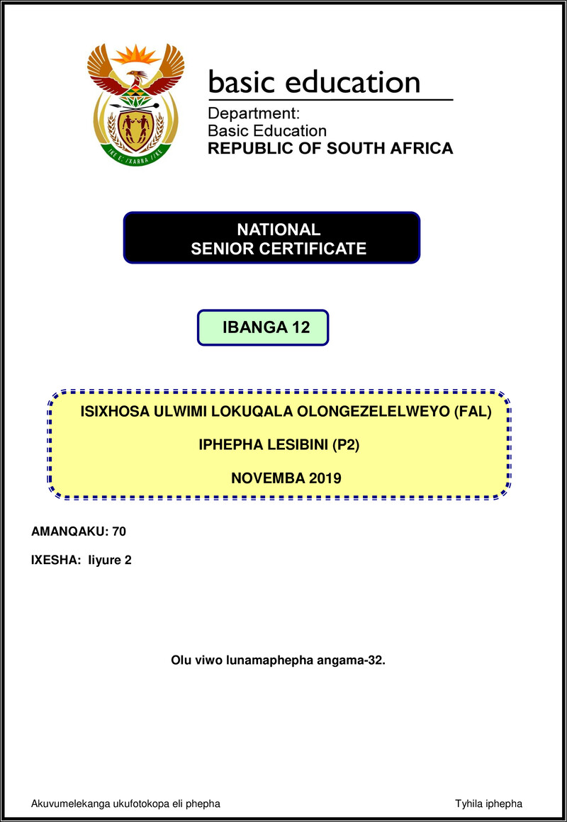 Isixhosa Fal P2 Nov 2019 Gr12