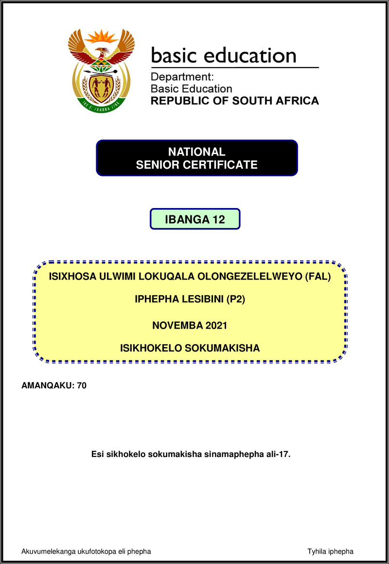 Isixhosa Fal P2 Nov 2021 Mg Gr12