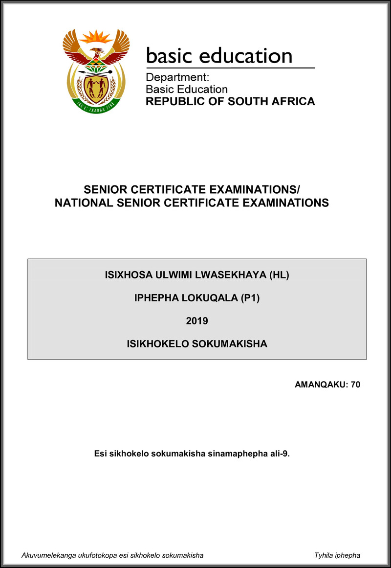 Isixhosa Hl P1 May June 2019 Memo Gr12