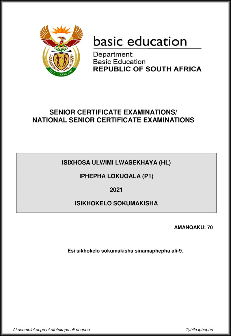 Grade 12 isiXhosa past paper 2021 – isixhosa hl p1 may june 2021 mg gr12