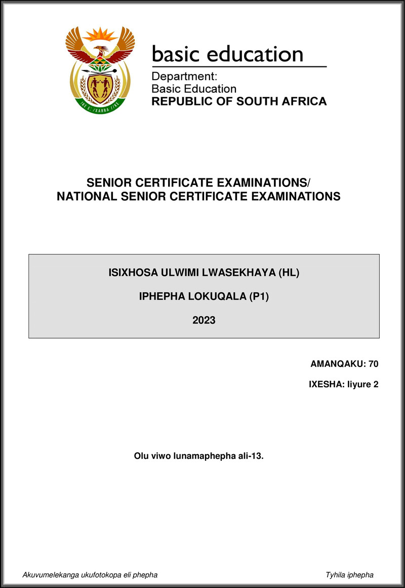 Isixhosa Hl P1 May June 2023 Gr12