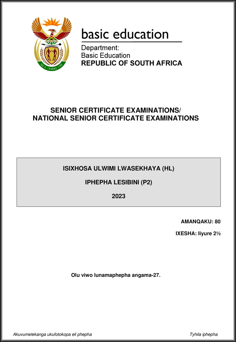 Isixhosa Hl P2 May June 2023 Gr12