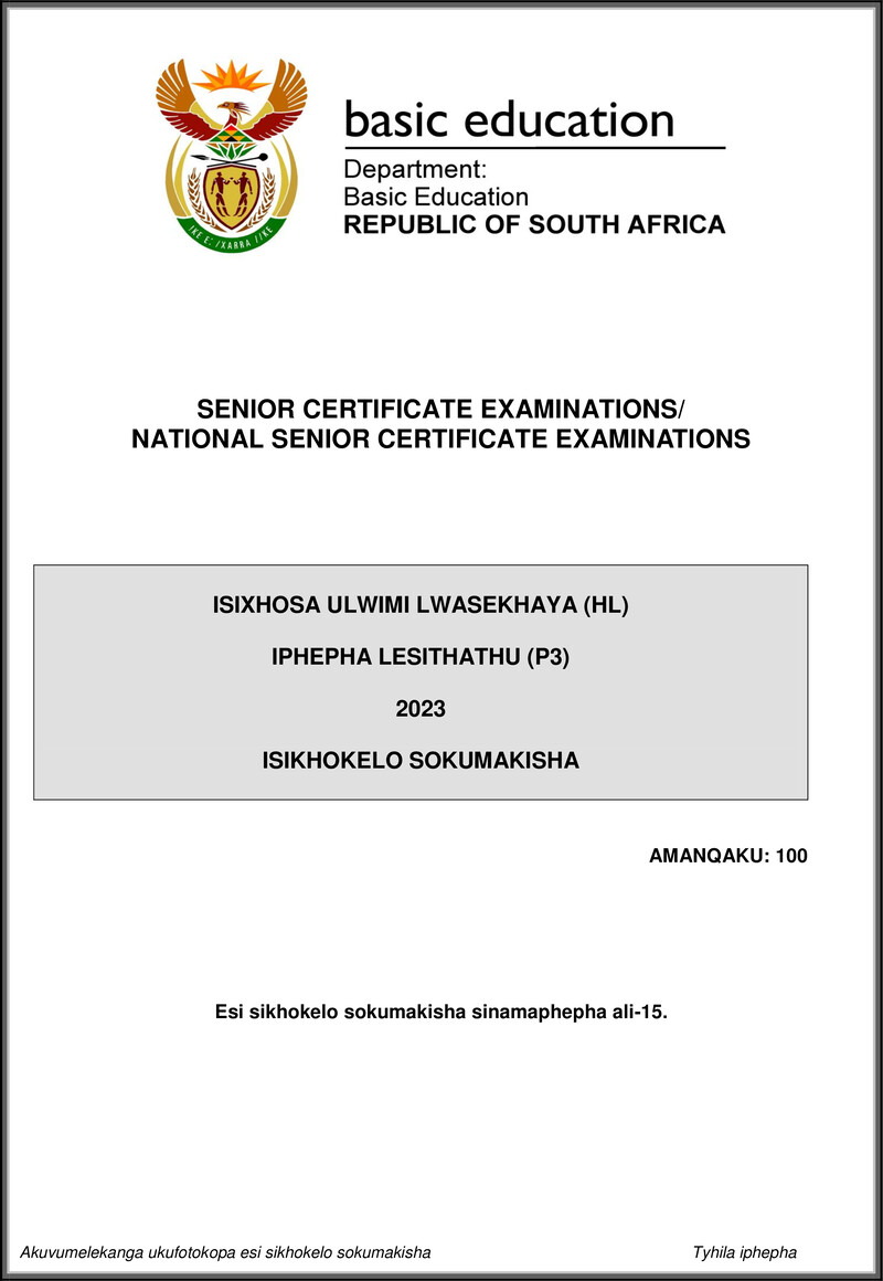 Isixhosa Hl P3 May June 2023 Mg Gr12