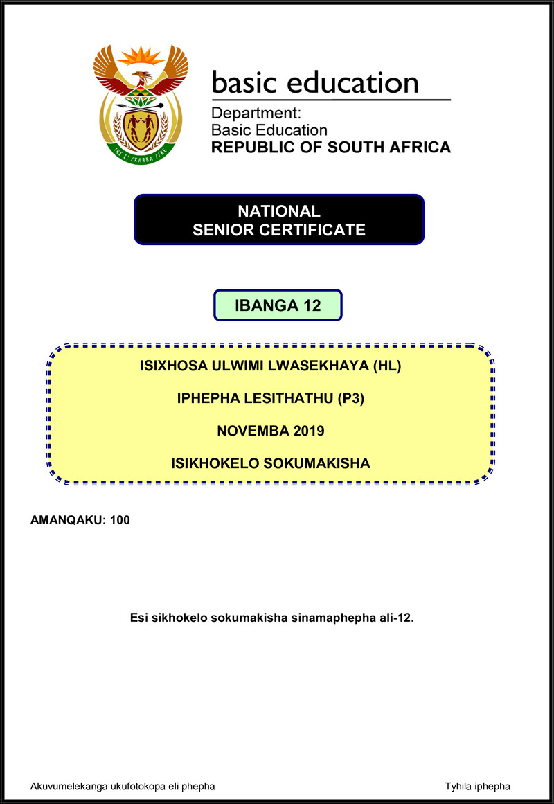 Isixhosa Hl P3 Nov 2019 Memo Gr12