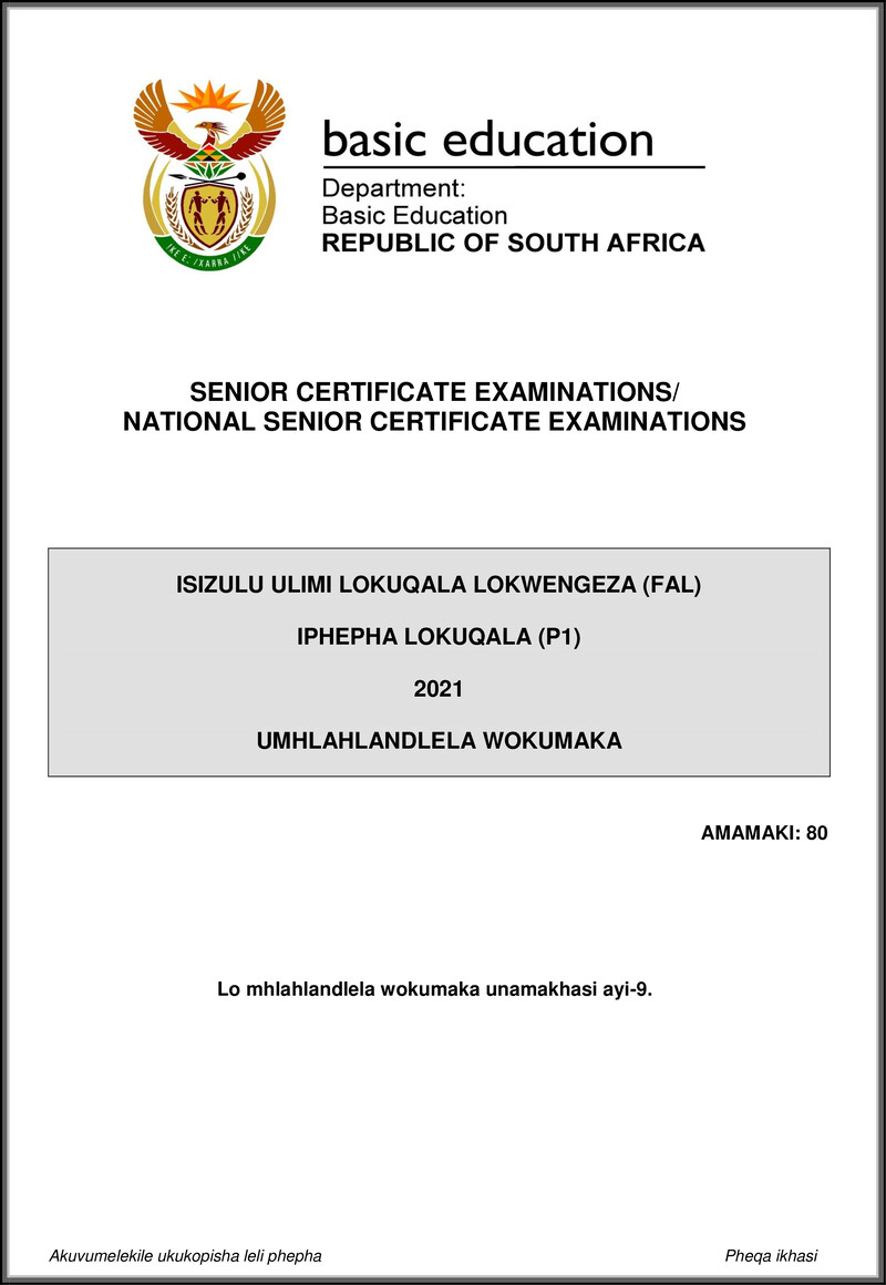 Isizulu Fal P1 May June 2021 Mg Gr12