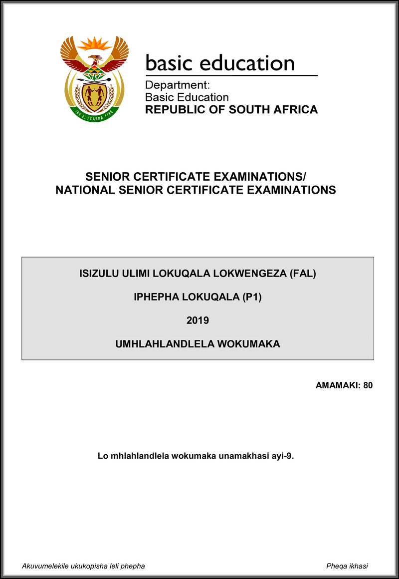 Isizulu Fal P1 May June 2019 Memo Gr12