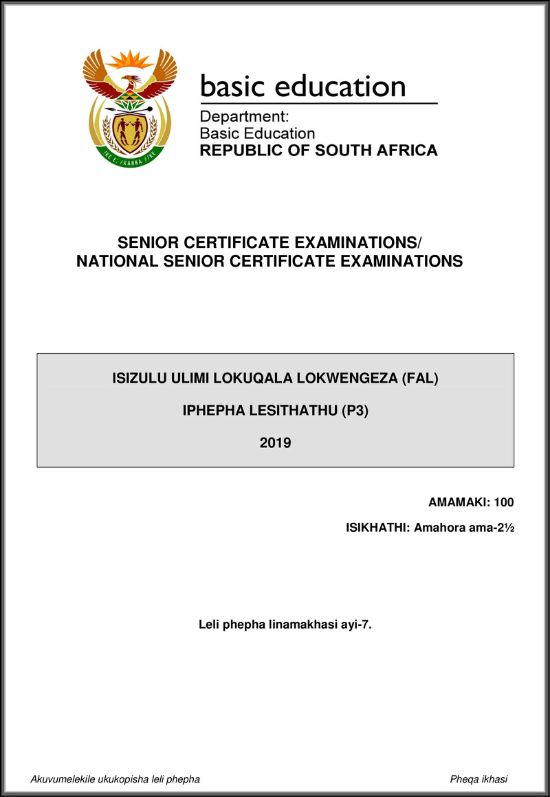 Isizulu Fal P3 May June 2019 Gr12