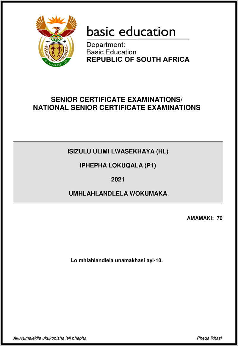 Isizulu Hl P1 May June 2021 Mg Gr12