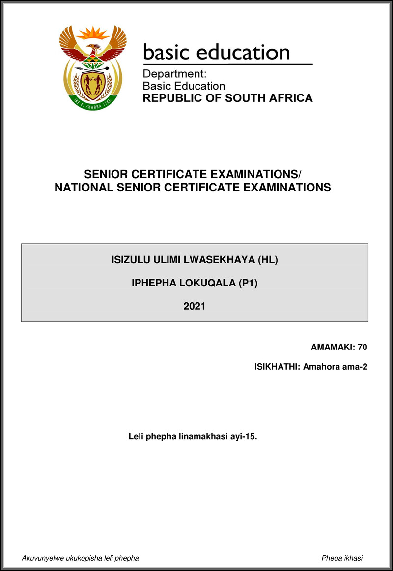Isizulu Hl P1 May June 2021 Gr12