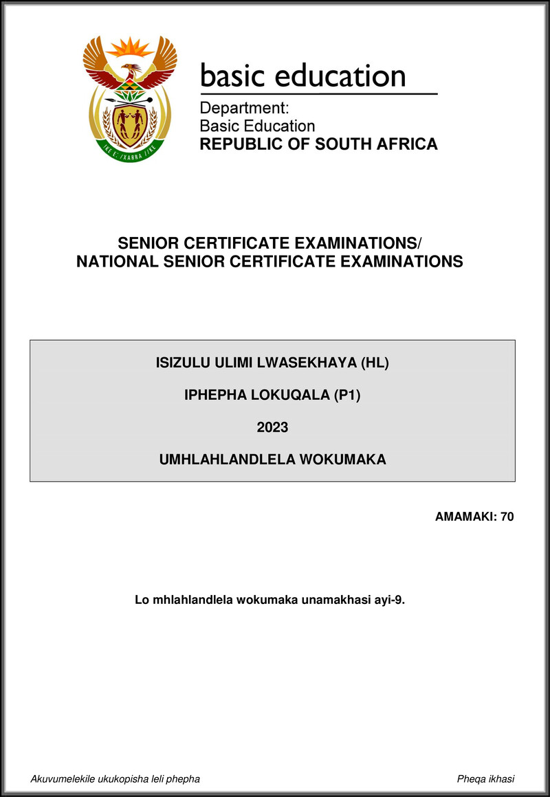 Isizulu Hl P1 May June 2023 Mg Gr12