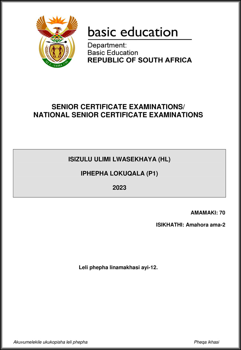 Isizulu Hl P1 May June 2023 Gr12