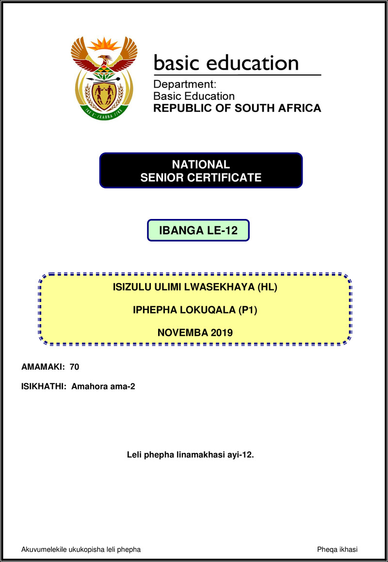 Isizulu Hl P1 Nov 2019 Gr12