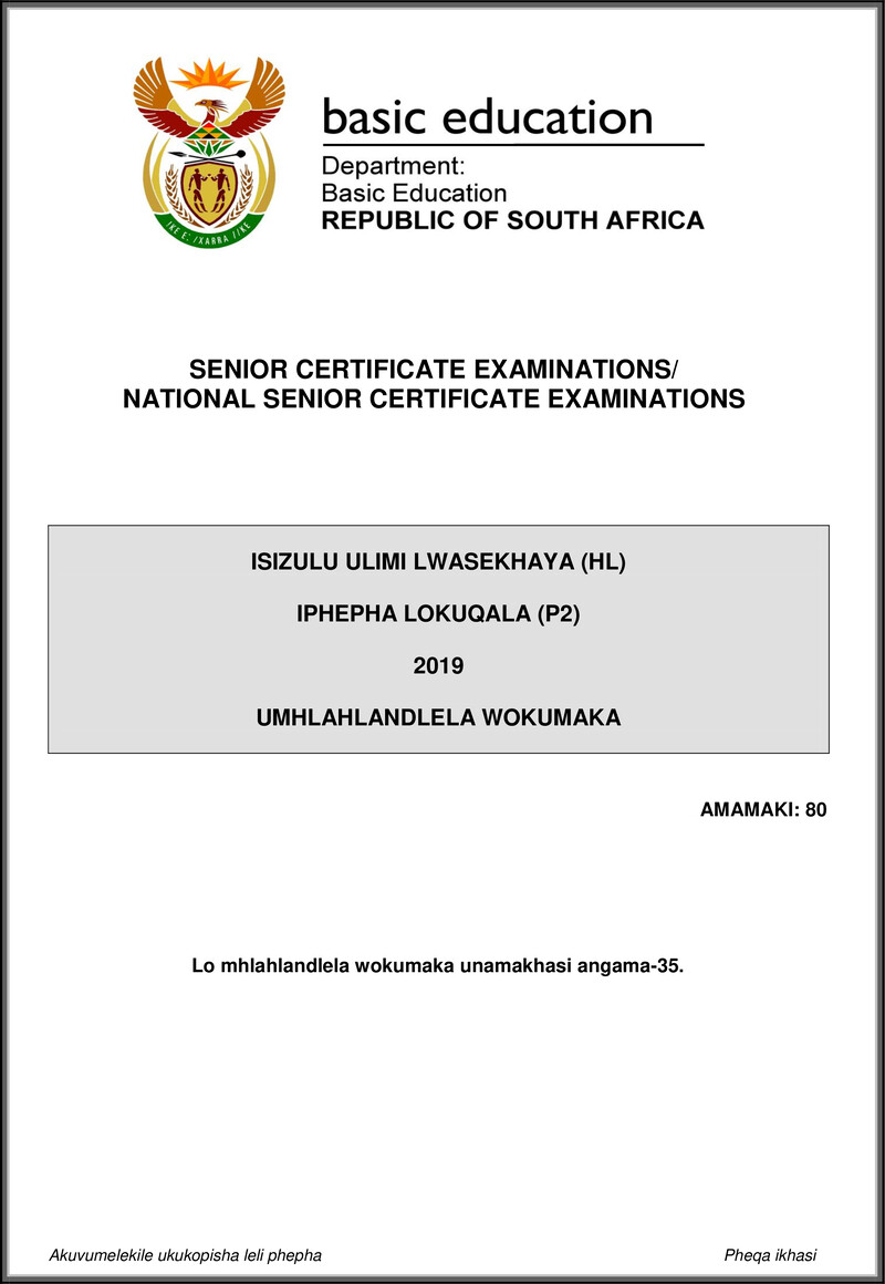Isizulu Hl P2 May June 2019 Memo Gr12