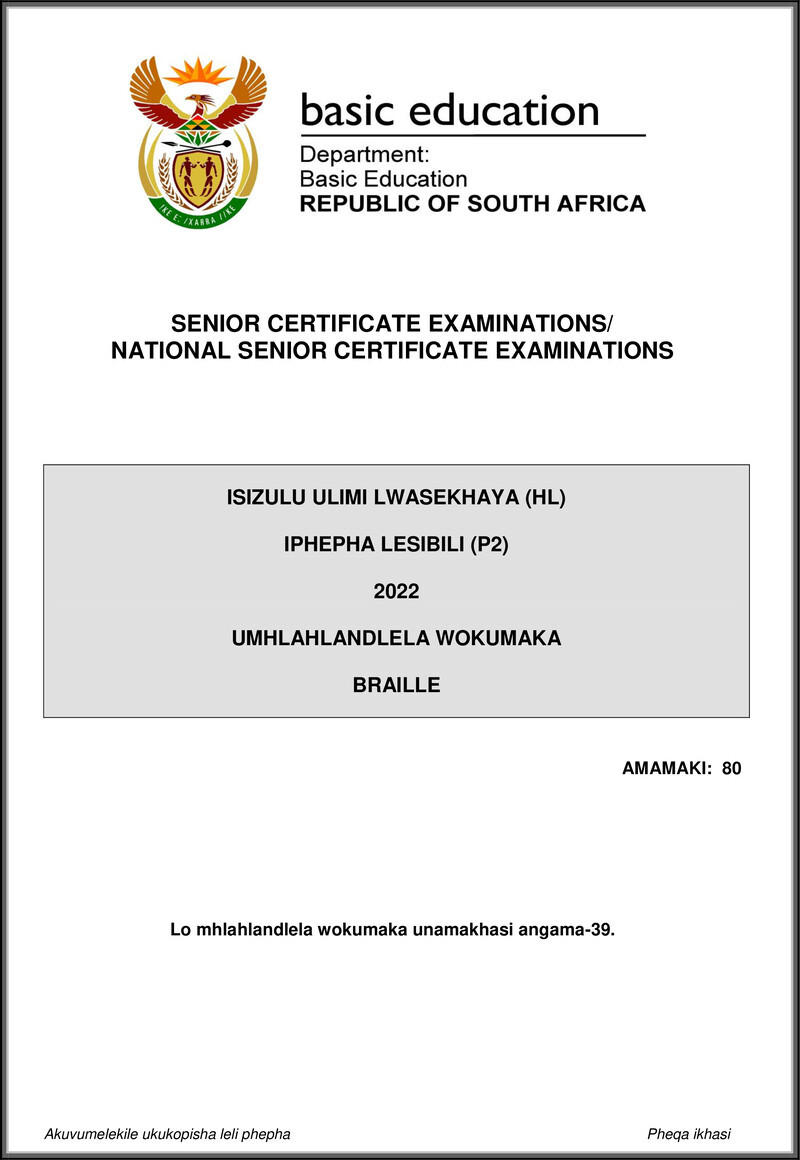 Isizulu Hl P2 May June 2022 Mg Gr12