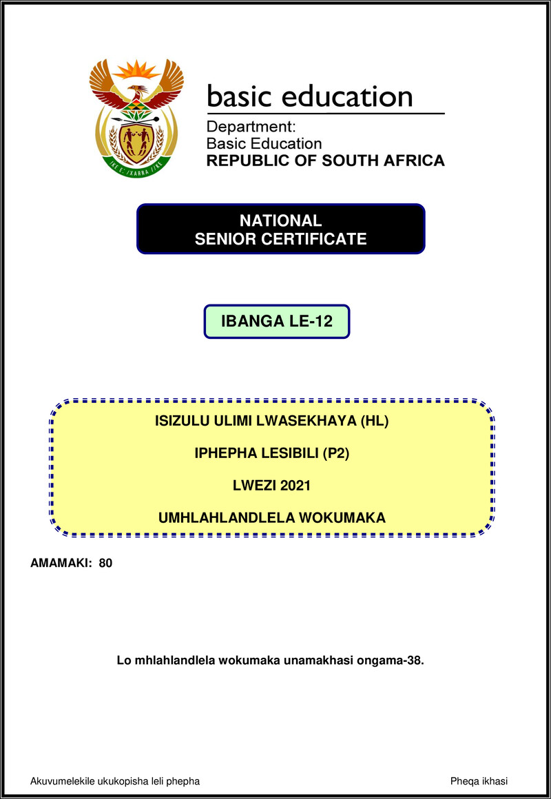Isizulu Hl P2 Nov 2021 Mg Gr12