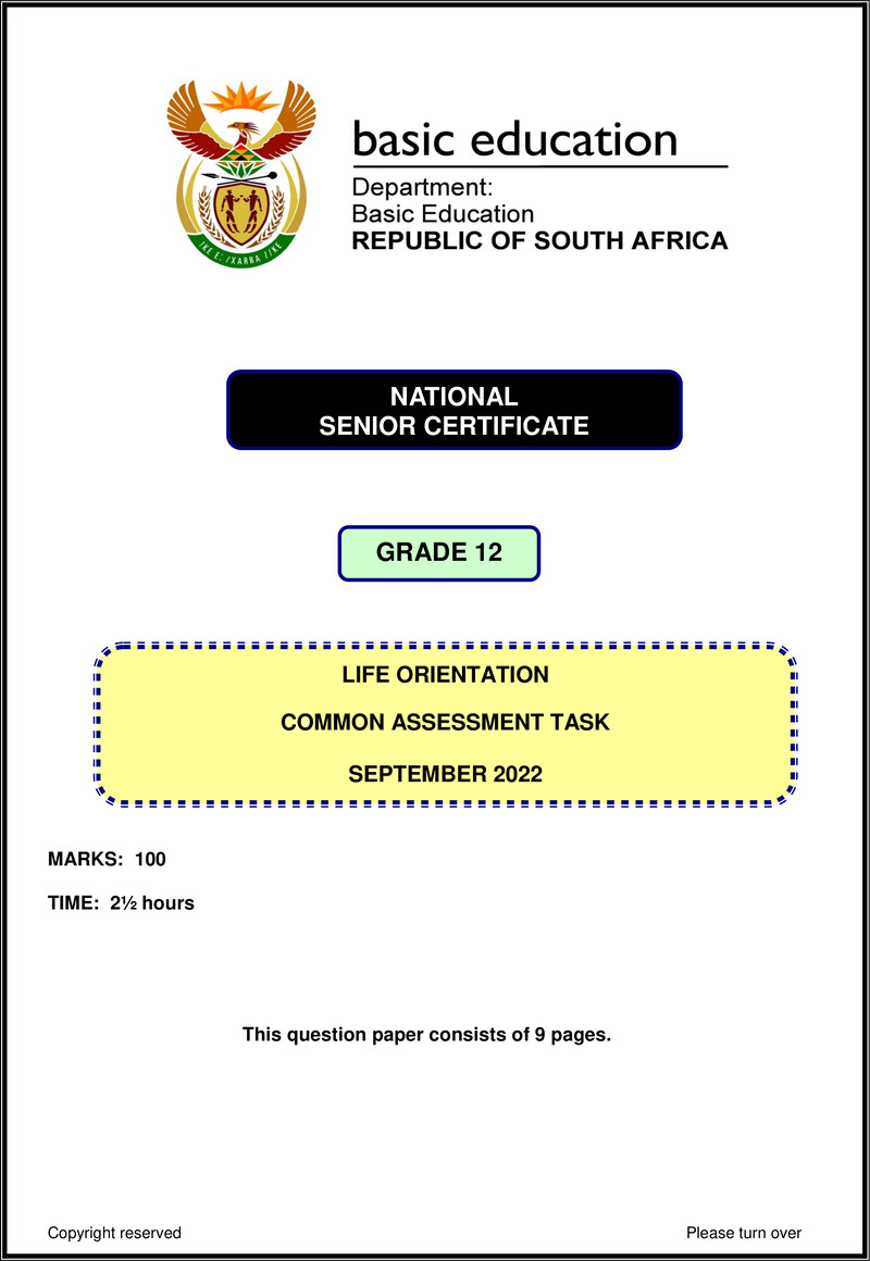 Life Orientation September 2022 Eng Gr12
