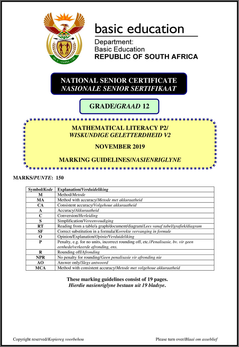 Mathematical Literacy P2 Nov 2019 Memo Afr Eng Gr12