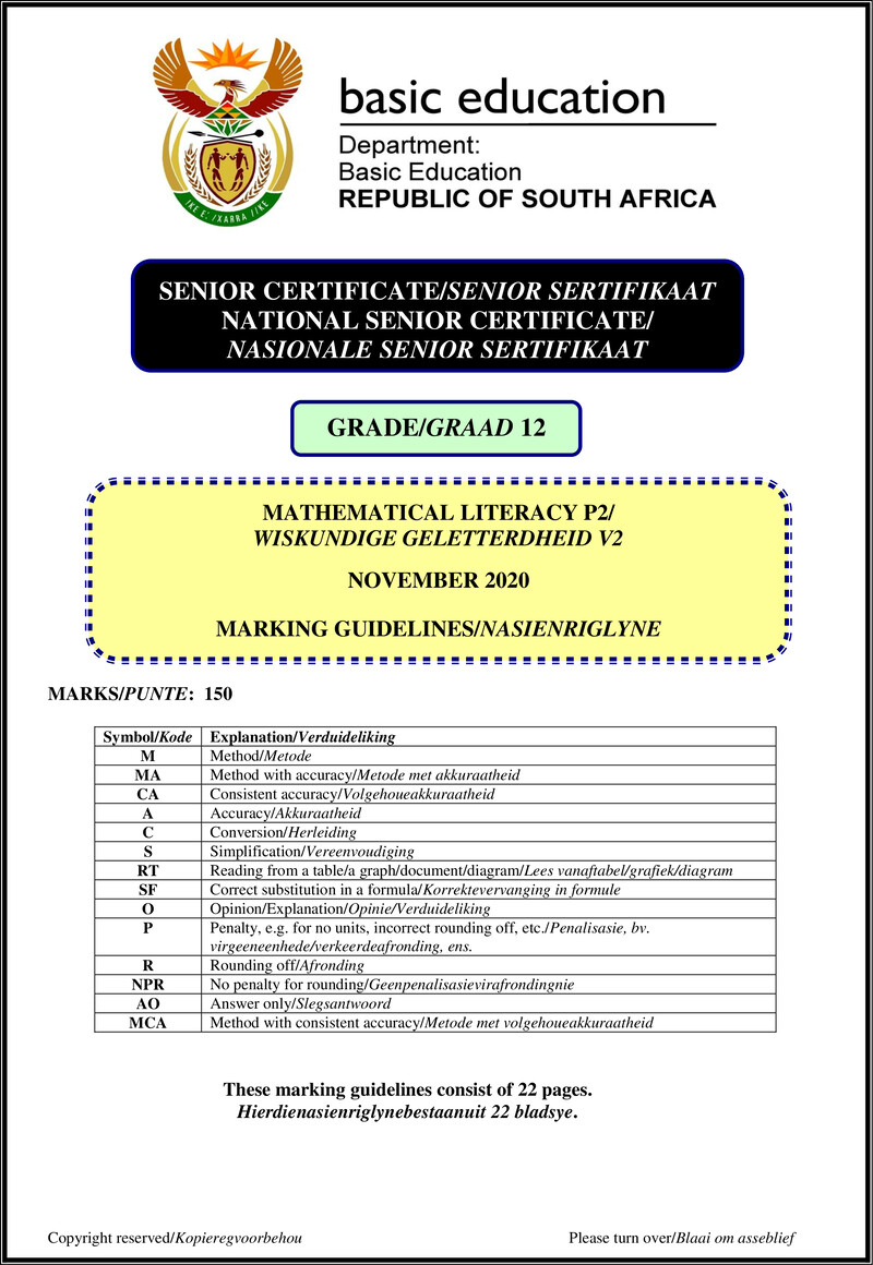Mathematical Literacy P2 Nov 2020 Memo Afr Eng Gr12